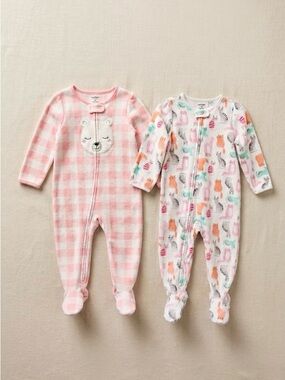 Bundle Carter's Pink Plaid & Multicolor Animal Print Fleece Footies